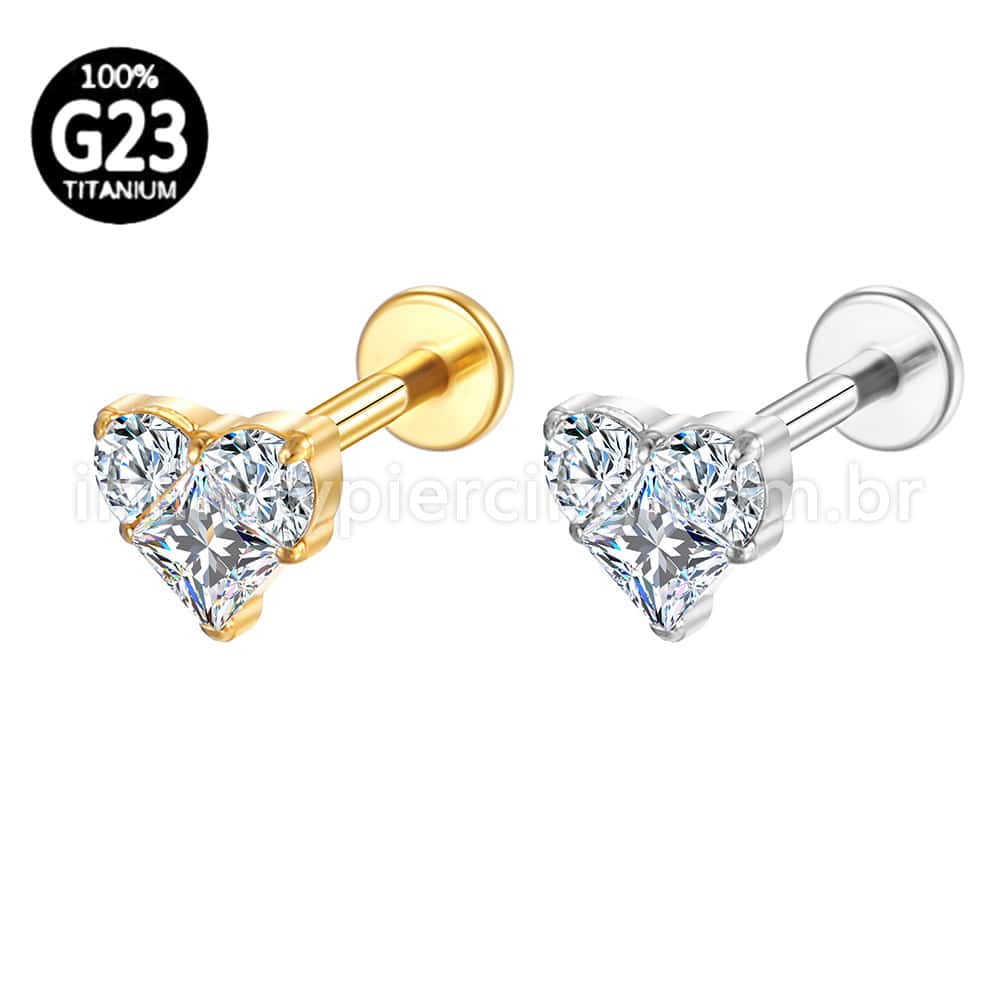 Piercing Labret Titânio Coração Zircônia